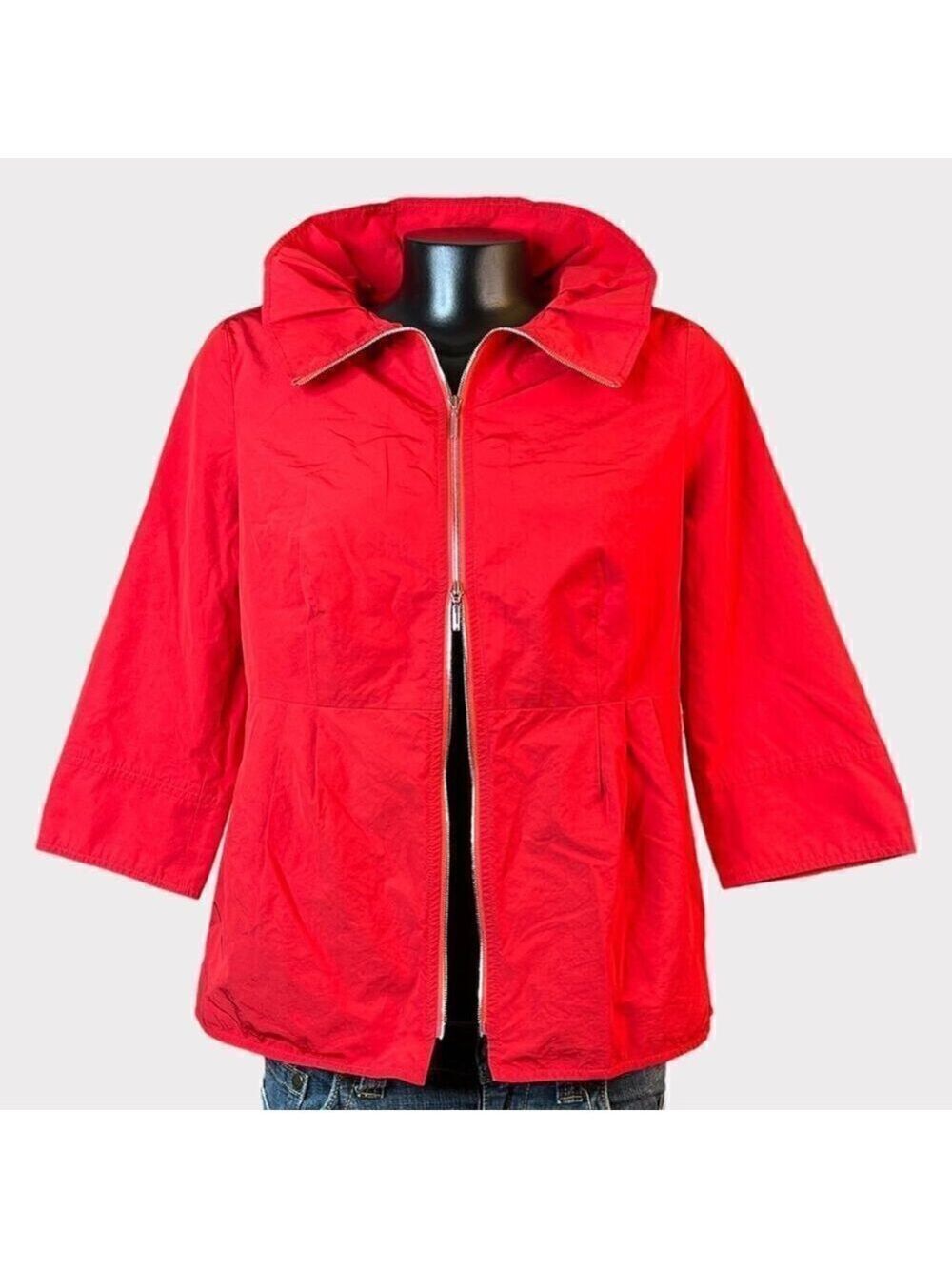 Doncaster Womens 8 Red 3/4 Sleeve Jacket w/ Offset Zipper Pop Up Collar Pockets